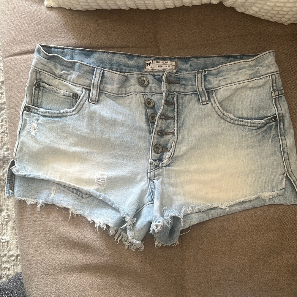 Free People Button-Fly Distressed Denim Shorts